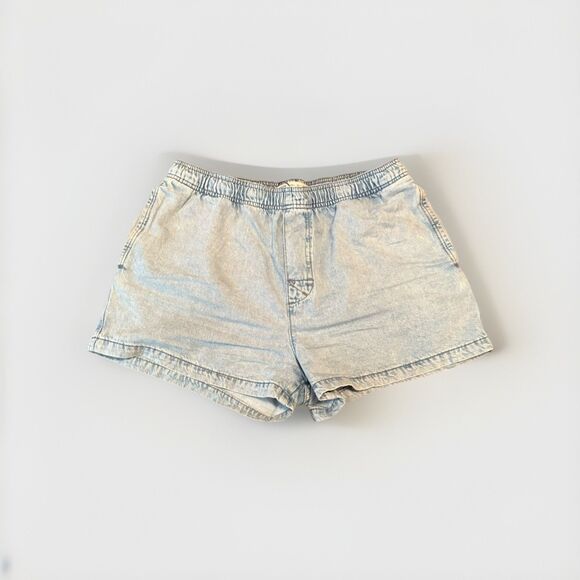 Zara womens pull-on denim relaxed jogger shorts elastic waist sz Large Light Blu - Picture 1 of 6